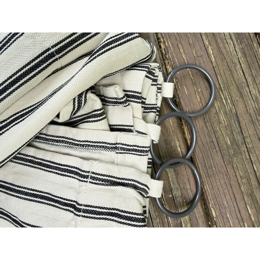 Pottery Barn Set of 2 Stripe Drapes Linen Blend Curtains 48“ X 79“  & Rings Blue